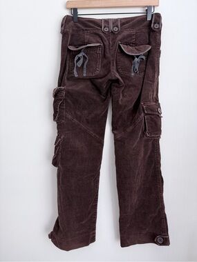 Aziz brown corduroy cargo pants straight Low Rise flap pockets vintage Y2K Small